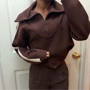 Women's Brown Quarter-zip sweater